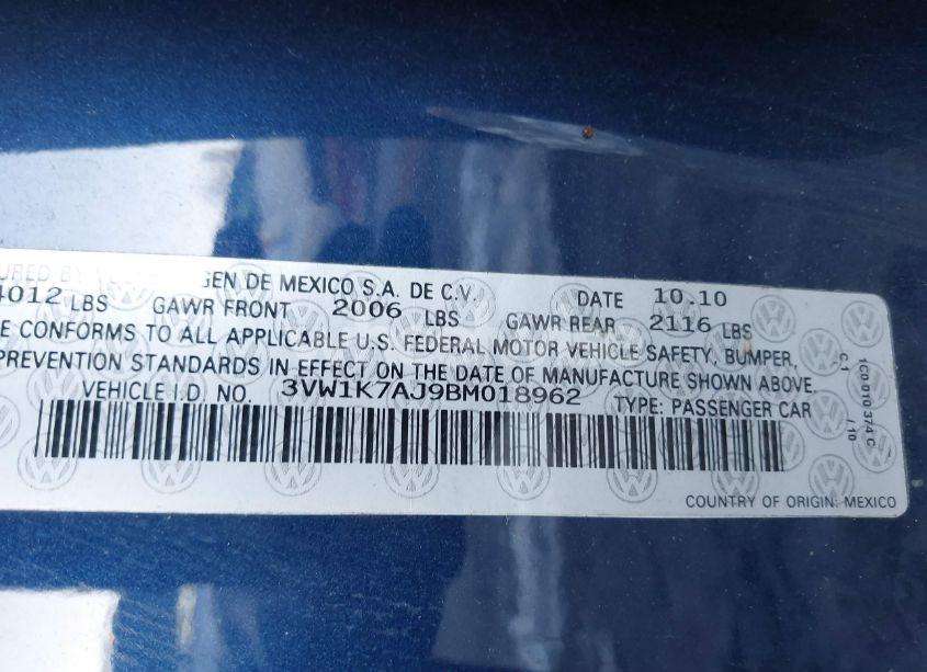 Photo 9 of 2011 Volkswagen Jetta 2.0L S (VIN 3VW1K7AJ9BM018962)