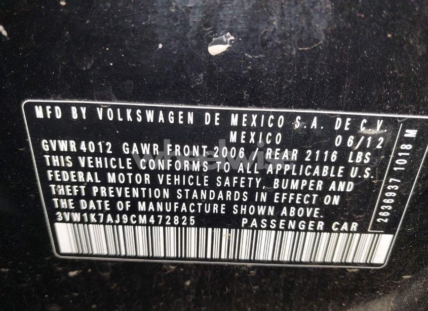 Photo 9 of 2012 Volkswagen Jetta 2.0L S (VIN 3VW1K7AJ9CM472825)