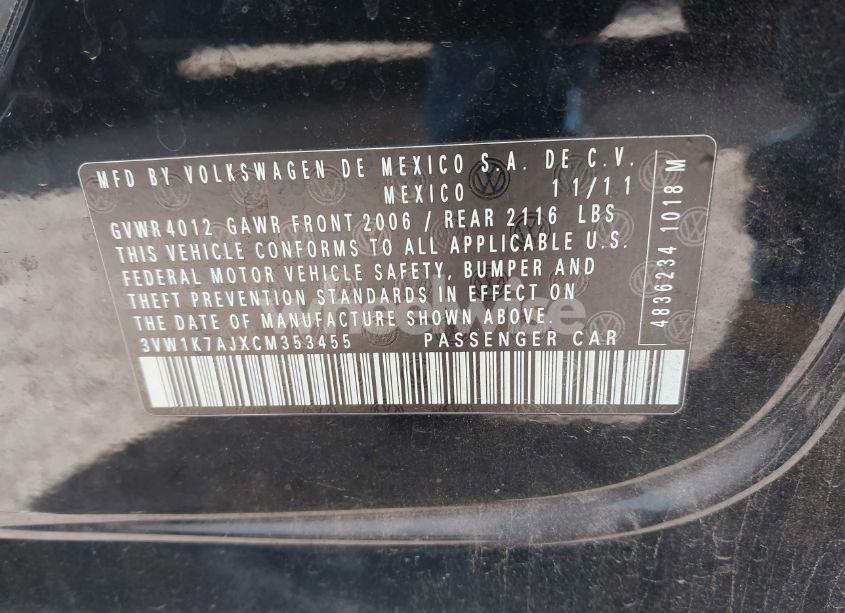 Photo 9 of 2012 Volkswagen Jetta 2.0L S (VIN 3VW1K7AJXCM353455)