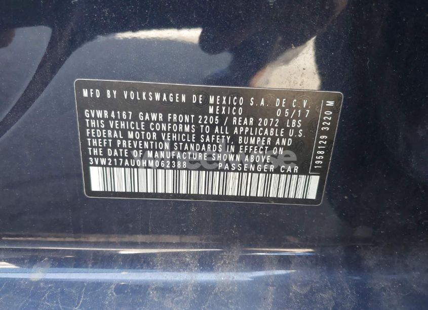 Photo 9 of 2017 Volkswagen Golf TSI S 4-DOOR/TSI SE 4-DOOR/TSI SEL 4-DOOR/TSI WOLFSBURG EDITION 4-DOOR (VIN 3VW217AU0HM062388)