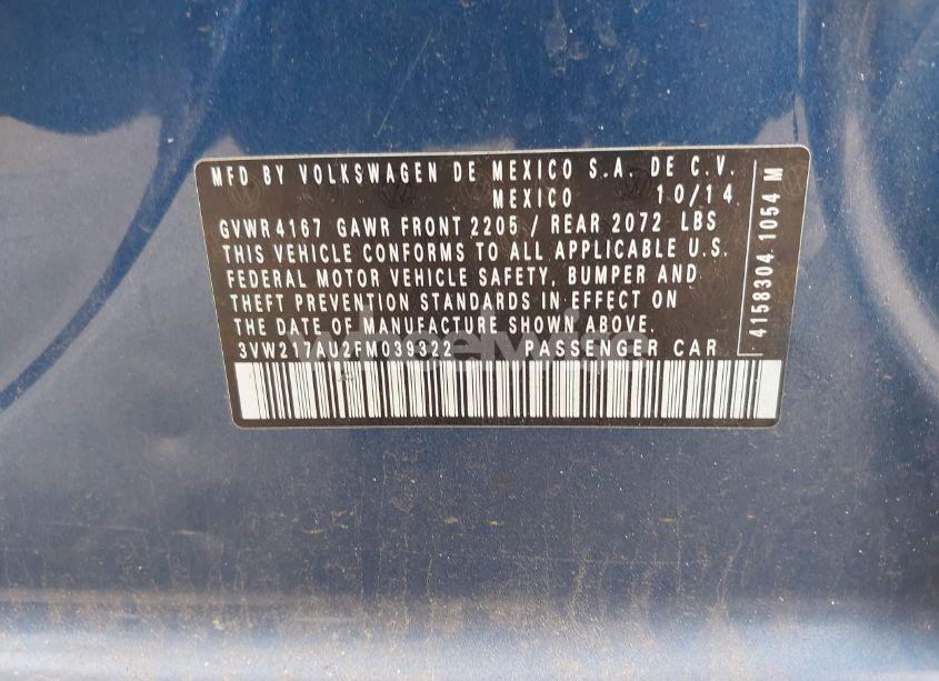 Photo 9 of 2015 Volkswagen Golf TSI S 4-DOOR (VIN 3VW217AU2FM039322)