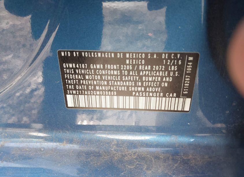 Photo 9 of 2016 Volkswagen Golf TSI S 4-DOOR (VIN 3VW217AU2GM039869)