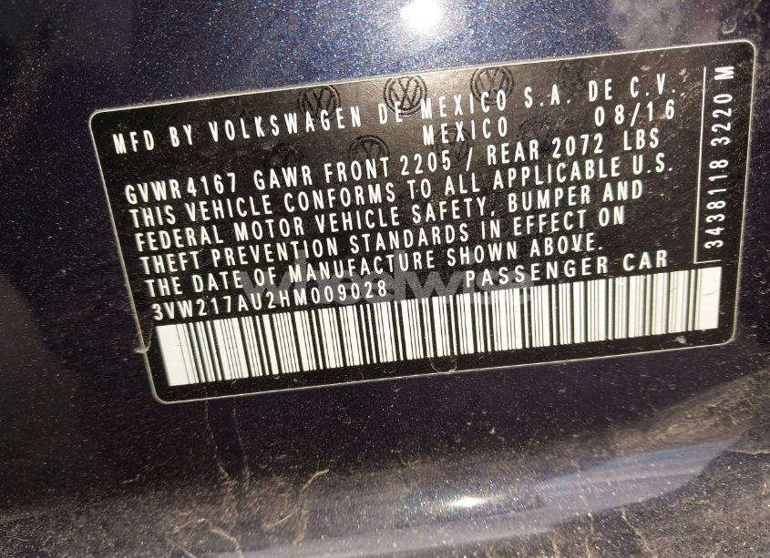 Photo 9 of 2017 Volkswagen Golf TSI S 4-DOOR/TSI SE 4-DOOR/TSI SEL 4-DOOR/TSI WOLFSBURG EDITION 4-DOOR (VIN 3VW217AU2HM009028)