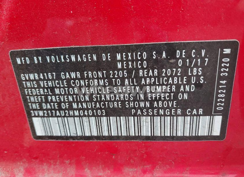 Photo 9 of 2017 Volkswagen Golf TSI S 4-DOOR/TSI SE 4-DOOR/TSI SEL 4-DOOR/TSI WOLFSBURG EDITION 4-DOOR (VIN 3VW217AU2HM040103)