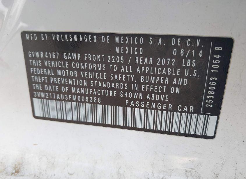 Photo 9 of 2015 Volkswagen Golf TSI S 4-DOOR (VIN 3VW217AU3FM009388)