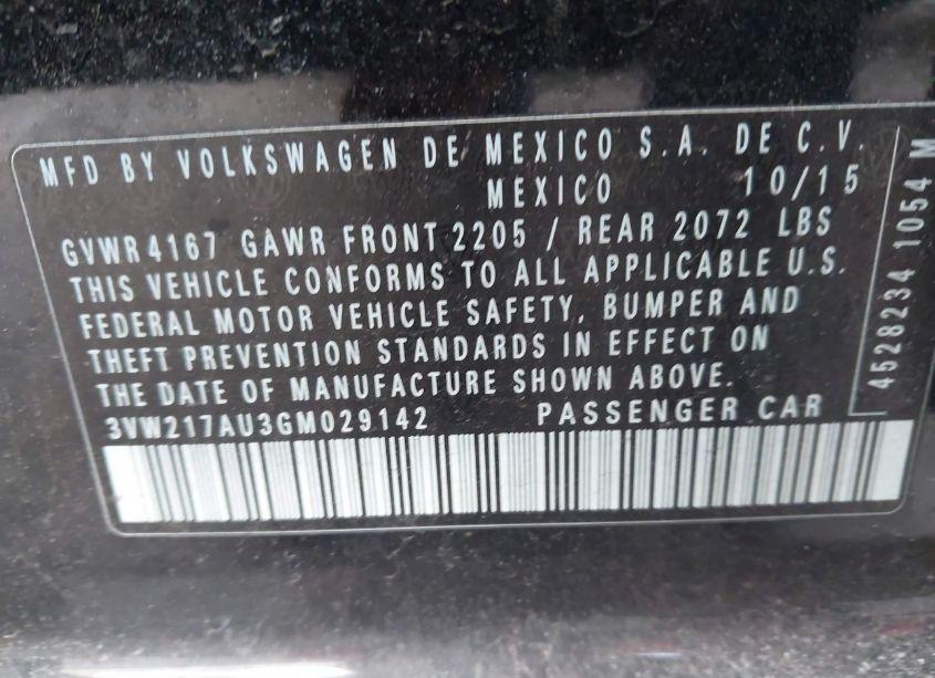 Photo 9 of 2016 Volkswagen Golf TSI S 4-DOOR/TSI SE 4-DOOR/TSI SEL 4-DOOR (VIN 3VW217AU3GM029142)