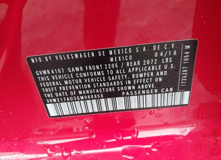 Photo 9 of 2016 Volkswagen Golf TSI S 4-DOOR (VIN 3VW217AU3GM060956)