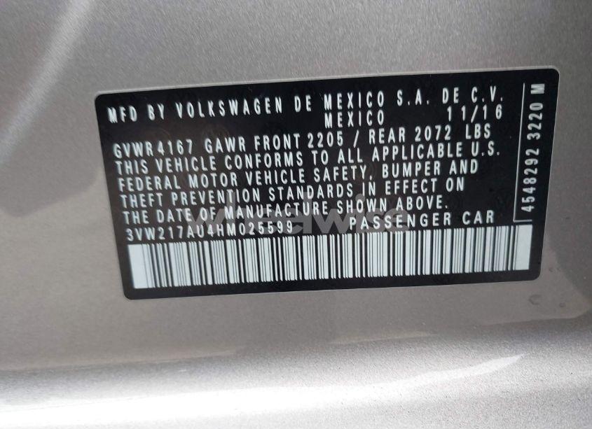 Photo 9 of 2017 Volkswagen Golf TSI S 4-DOOR/TSI SE 4-DOOR/TSI SEL 4-DOOR/TSI WOLFSBURG EDITION 4-DOOR (VIN 3VW217AU4HM025599)