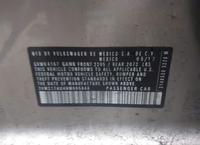 Photo 9 of 2017 Volkswagen Golf TSI S 4-DOOR/TSI SE 4-DOOR/TSI SEL 4-DOOR/TSI WOLFSBURG EDITION 4-DOOR (VIN 3VW217AU4HM065648)