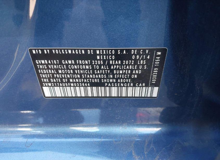 Photo 9 of 2015 Volkswagen Golf TSI S 4-DOOR (VIN 3VW217AU5FM033644)