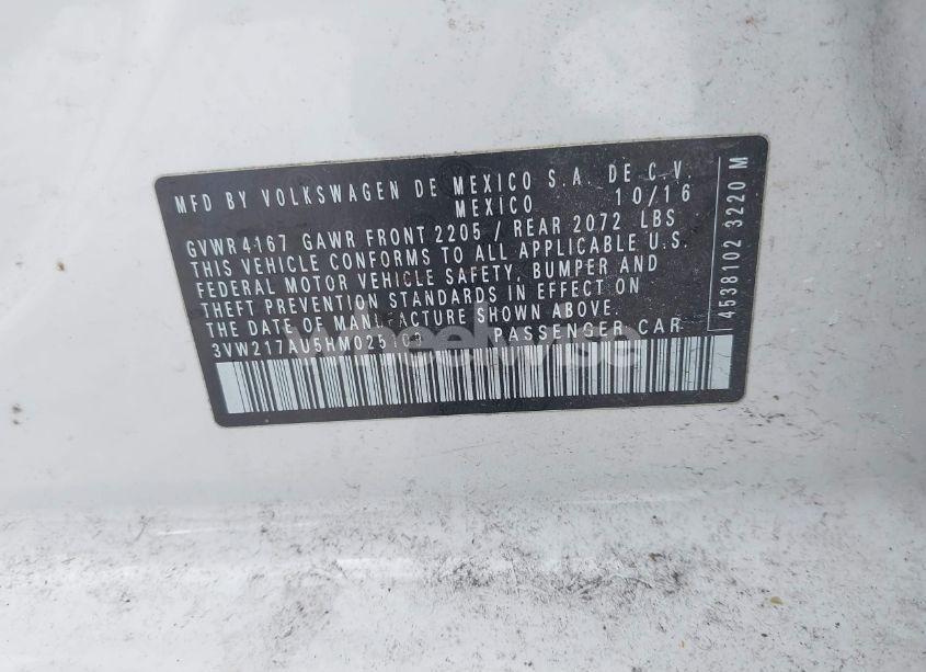 Photo 9 of 2017 Volkswagen Golf TSI S 4-DOOR/TSI SE 4-DOOR/TSI SEL 4-DOOR/TSI WOLFSBURG EDITION 4-DOOR (VIN 3VW217AU5HM025109)