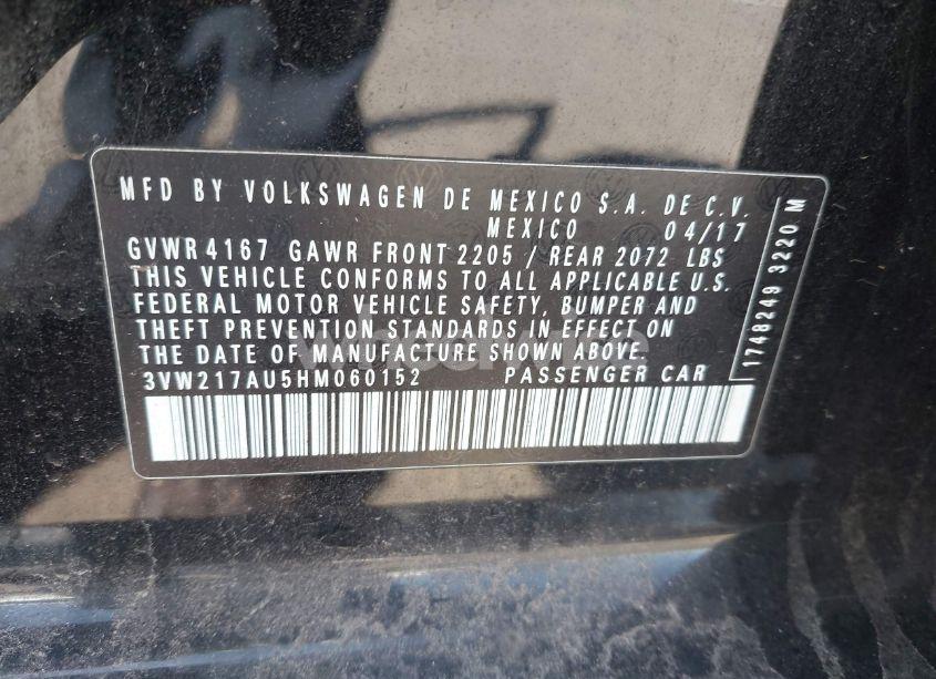 Photo 9 of 2017 Volkswagen Golf TSI S 4-DOOR/TSI SE 4-DOOR/TSI SEL 4-DOOR/TSI WOLFSBURG EDITION 4-DOOR (VIN 3VW217AU5HM060152)