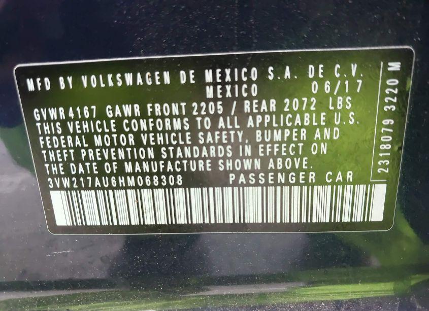 Photo 9 of 2017 Volkswagen Golf TSI S 4-DOOR/TSI SE 4-DOOR/TSI SEL 4-DOOR/TSI WOLFSBURG EDITION 4-DOOR (VIN 3VW217AU6HM068308)