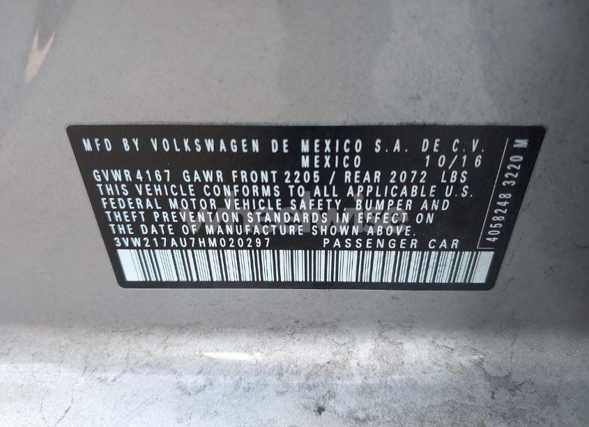 Photo 9 of 2017 Volkswagen Golf TSI S 4-DOOR/TSI SE 4-DOOR/TSI SEL 4-DOOR/TSI WOLFSBURG EDITION 4-DOOR (VIN 3VW217AU7HM020297)