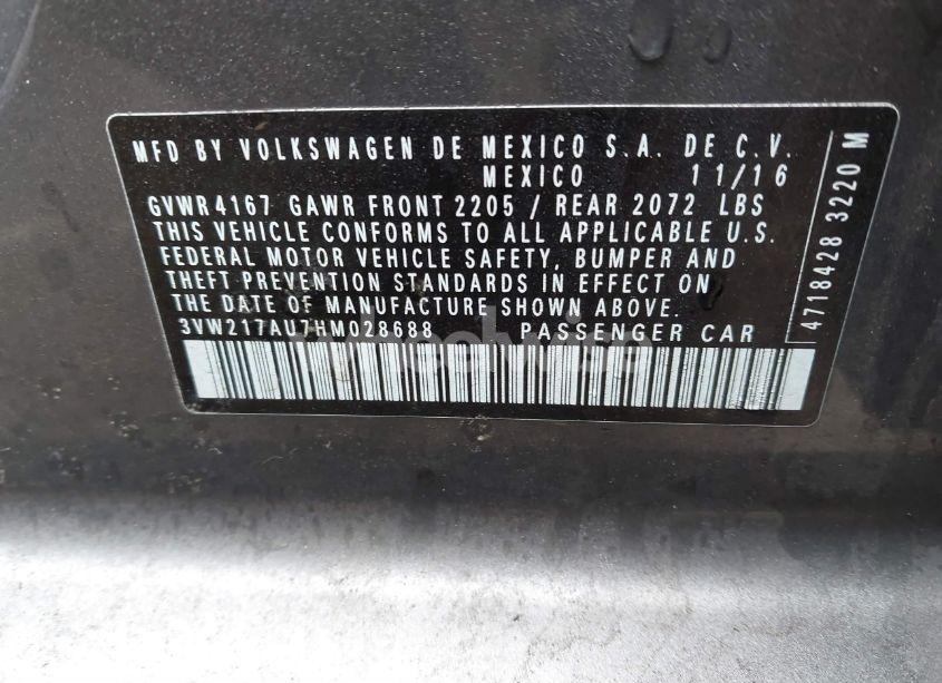 Photo 9 of 2017 Volkswagen Golf TSI S 4-DOOR/TSI SE 4-DOOR/TSI SEL 4-DOOR/TSI WOLFSBURG EDITION 4-DOOR (VIN 3VW217AU7HM028688)