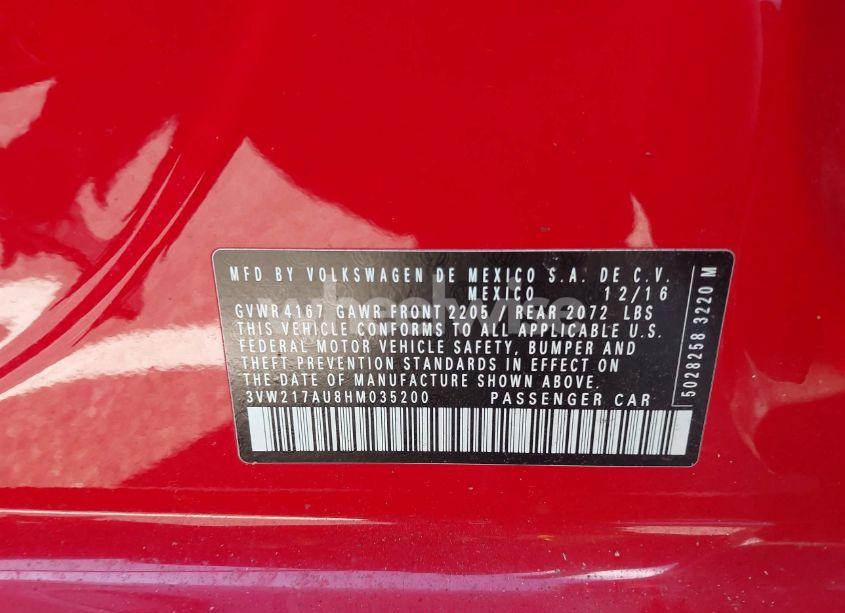 Photo 9 of 2017 Volkswagen Golf TSI S 4-DOOR/TSI SE 4-DOOR/TSI SEL 4-DOOR/TSI WOLFSBURG EDITION 4-DOOR (VIN 3VW217AU8HM035200)