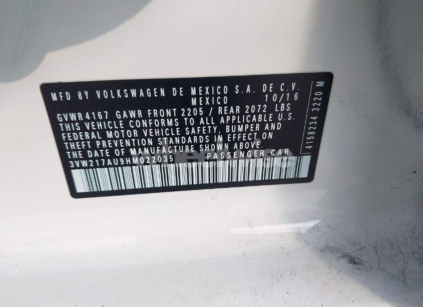 Photo 9 of 2017 Volkswagen Golf TSI S 4-DOOR/TSI SE 4-DOOR/TSI SEL 4-DOOR/TSI WOLFSBURG EDITION 4-DOOR (VIN 3VW217AU9HM022035)