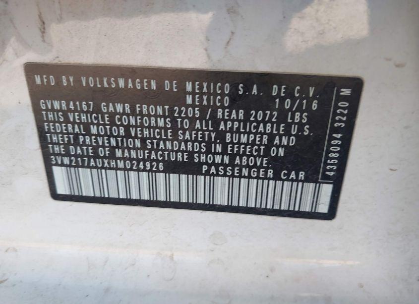 Photo 9 of 2017 Volkswagen Golf TSI S 4-DOOR/TSI SE 4-DOOR/TSI SEL 4-DOOR/TSI WOLFSBURG EDITION 4-DOOR (VIN 3VW217AUXHM024926)