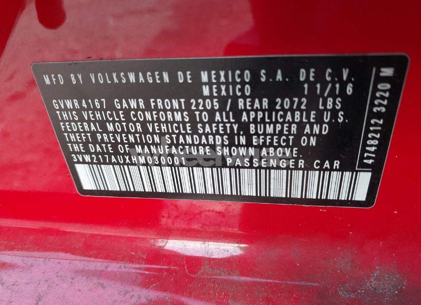 Photo 9 of 2017 Volkswagen Golf TSI S 4-DOOR/TSI SE 4-DOOR/TSI SEL 4-DOOR/TSI WOLFSBURG EDITION 4-DOOR (VIN 3VW217AUXHM030001)