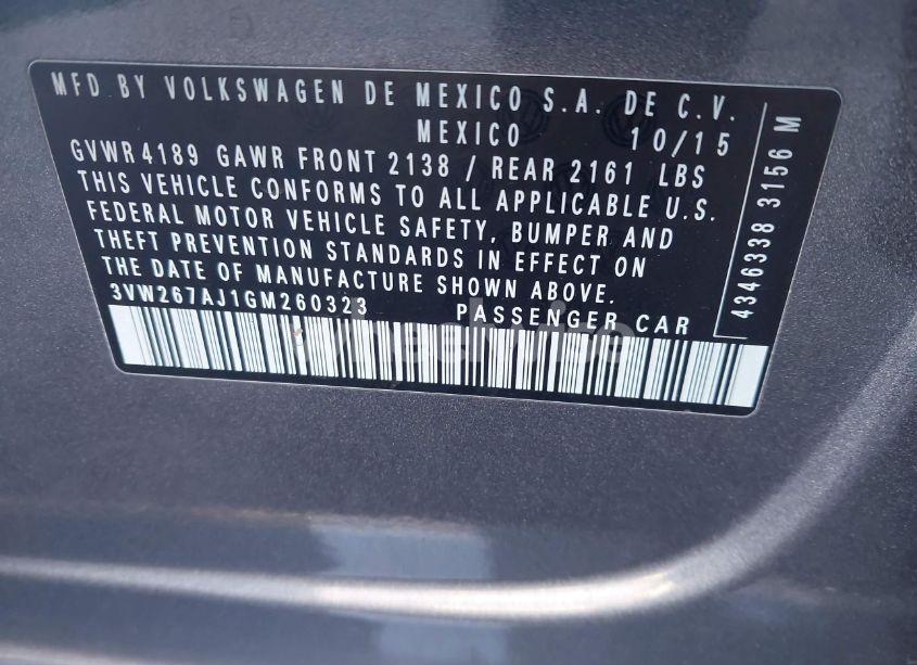 Photo 9 of 2016 Volkswagen Jetta 1.4T S (VIN 3VW267AJ1GM260323)