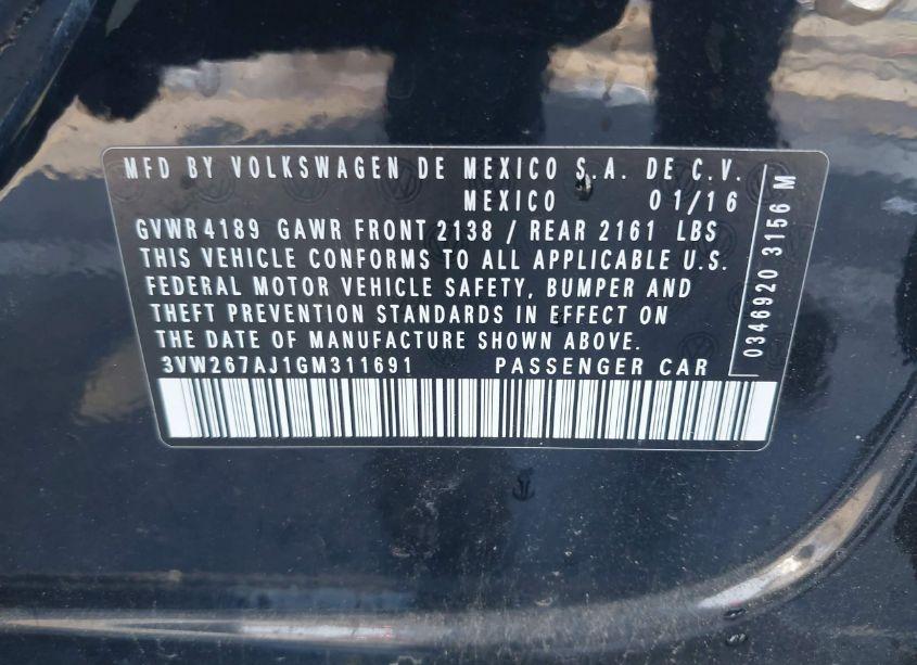 Photo 9 of 2016 Volkswagen Jetta 1.4T S (VIN 3VW267AJ1GM311691)
