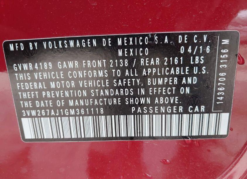 Photo 9 of 2016 Volkswagen Jetta 1.4T S (VIN 3VW267AJ1GM361118)