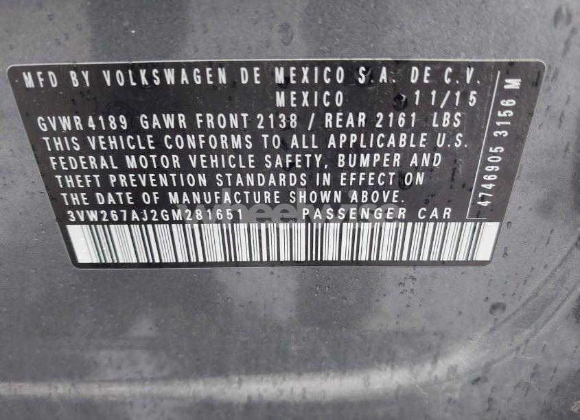 Photo 9 of 2016 Volkswagen Jetta 1.4T S (VIN 3VW267AJ2GM281651)