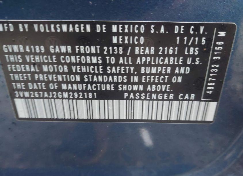 Photo 9 of 2016 Volkswagen Jetta 1.4T S (VIN 3VW267AJ2GM292181)