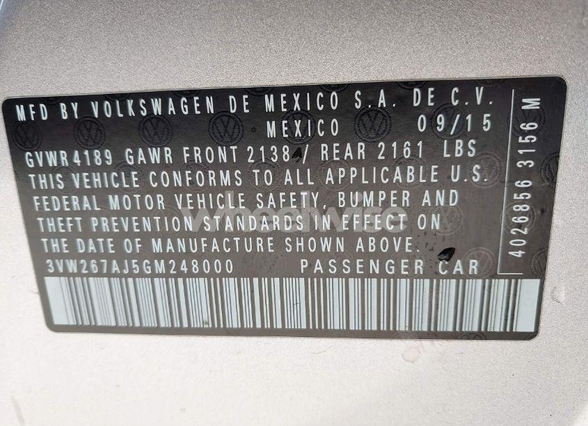 Photo 9 of 2016 Volkswagen Jetta 1.4T S (VIN 3VW267AJ5GM248000)