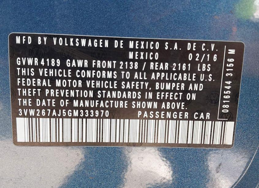 Photo 9 of 2016 Volkswagen Jetta 1.4T S (VIN 3VW267AJ5GM333970)