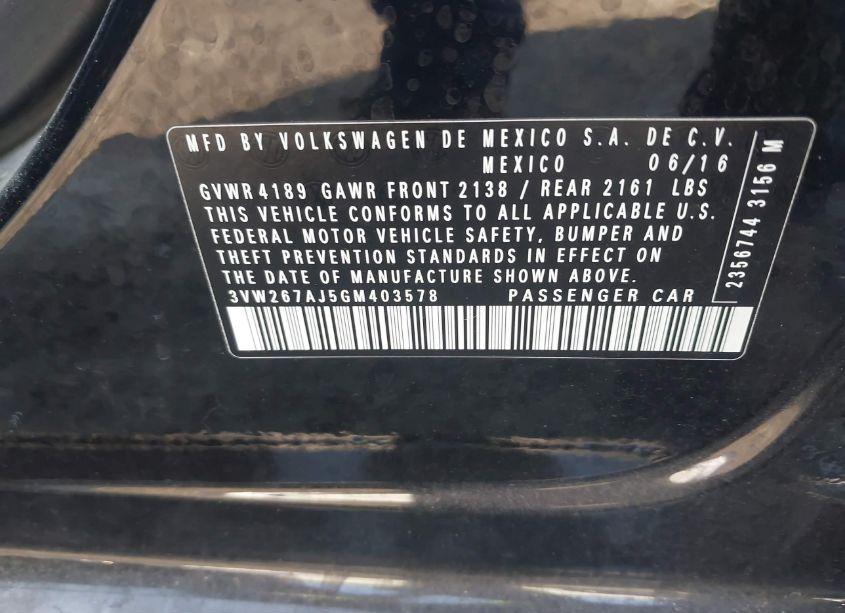 Photo 9 of 2016 Volkswagen Jetta 1.4T S (VIN 3VW267AJ5GM403578)