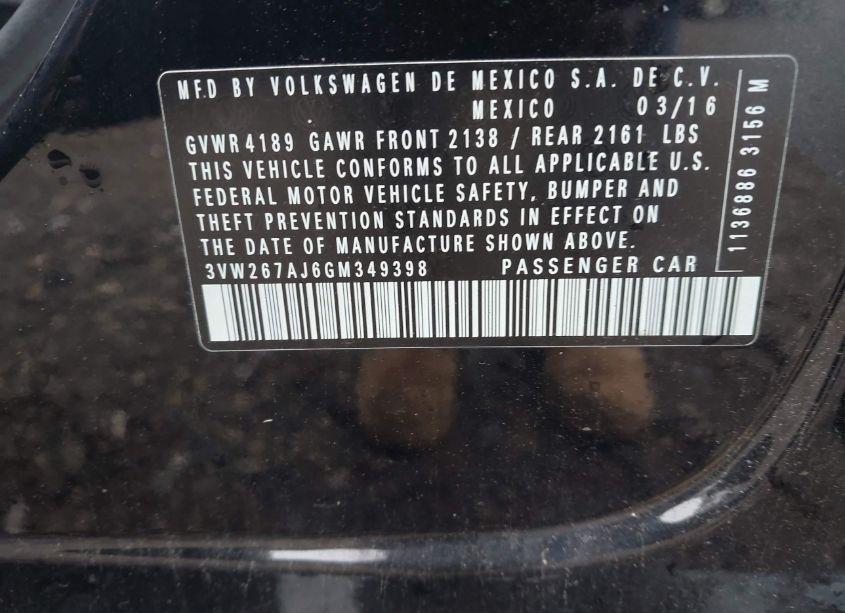 Photo 9 of 2016 Volkswagen Jetta 1.4T S (VIN 3VW267AJ6GM349398)
