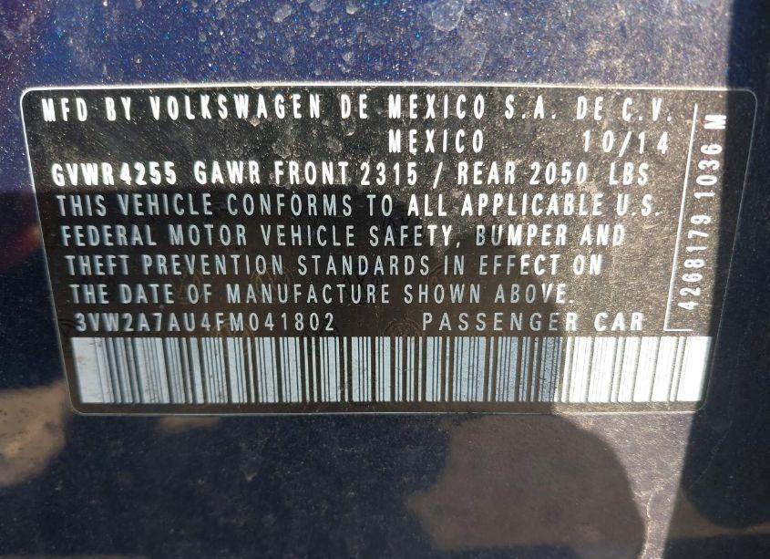 Photo 9 of 2015 Volkswagen Golf TDI S 4-DOOR (VIN 3VW2A7AU4FM041802)