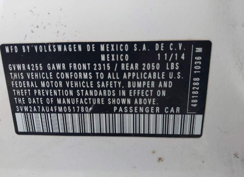 Photo 9 of 2015 Volkswagen Golf TDI S 4-DOOR (VIN 3VW2A7AU4FM051780)