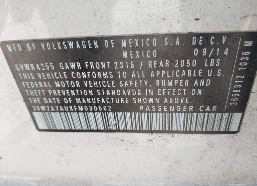 Photo 9 of 2015 Volkswagen Golf TDI S 4-DOOR (VIN 3VW2A7AUXFM030562)