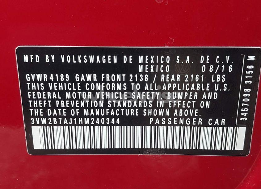 Photo 9 of 2017 Volkswagen Jetta 1.4T S (VIN 3VW2B7AJ1HM240344)