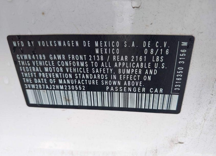 Photo 9 of 2017 Volkswagen Jetta 1.4T S (VIN 3VW2B7AJ2HM230552)