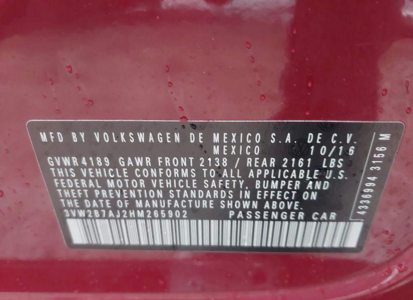 Photo 9 of 2017 Volkswagen Jetta 1.4T S (VIN 3VW2B7AJ2HM265902)