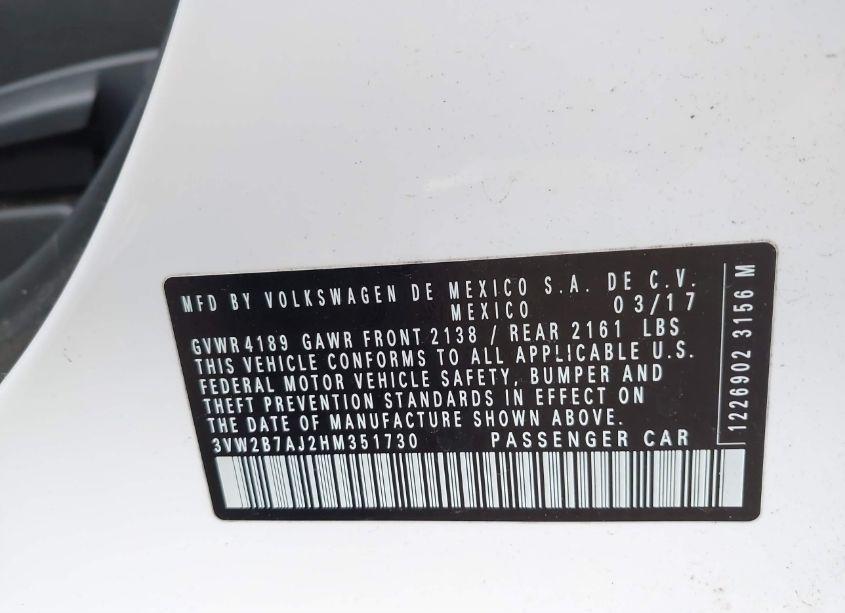 Photo 9 of 2017 Volkswagen Jetta 1.4T S (VIN 3VW2B7AJ2HM351730)