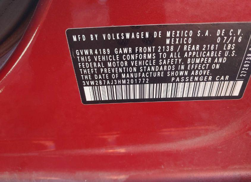 Photo 9 of 2017 Volkswagen Jetta 1.4T S (VIN 3VW2B7AJ3HM201772)