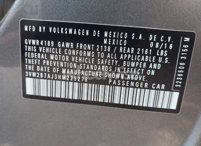 Photo 9 of 2017 Volkswagen Jetta 1.4T S (VIN 3VW2B7AJ3HM229278)