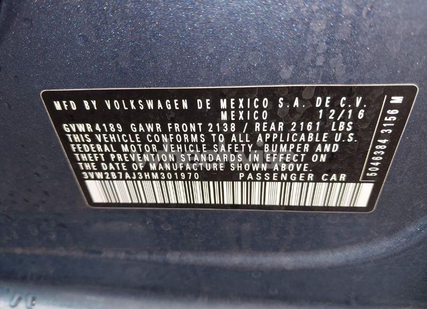 Photo 9 of 2017 Volkswagen Jetta 1.4T S (VIN 3VW2B7AJ3HM301970)