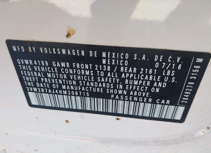 Photo 9 of 2017 Volkswagen Jetta 1.4T S (VIN 3VW2B7AJ4HM208715)