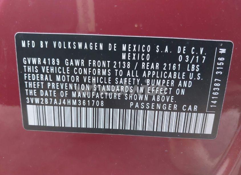 Photo 9 of 2017 Volkswagen Jetta 1.4T S (VIN 3VW2B7AJ4HM361708)