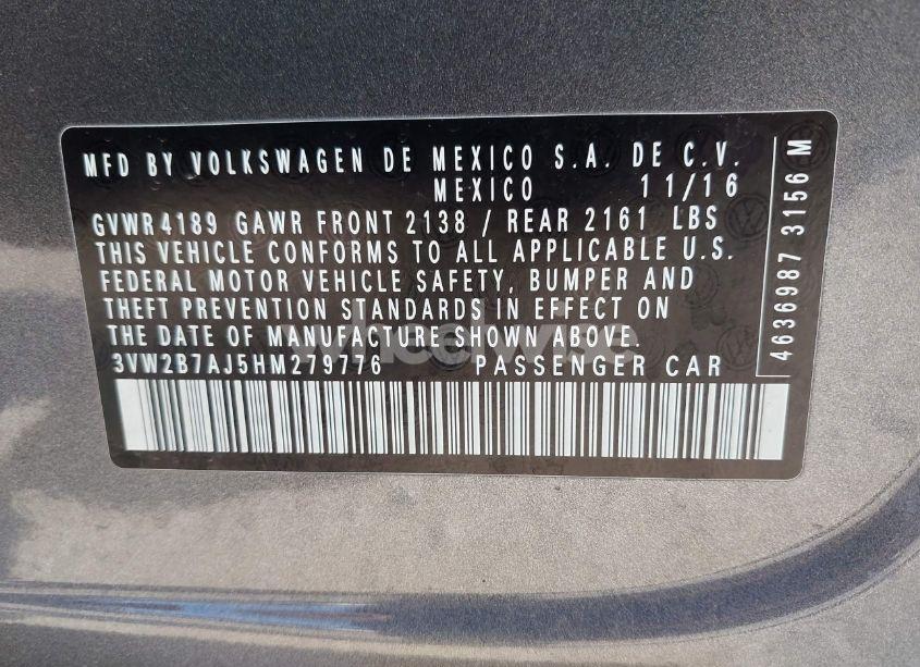 Photo 9 of 2017 Volkswagen Jetta 1.4T S (VIN 3VW2B7AJ5HM279776)