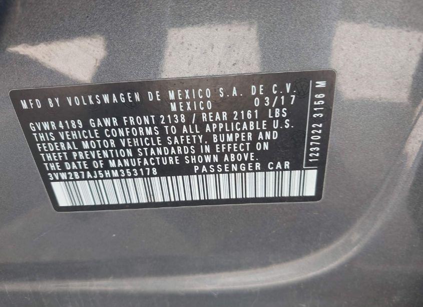 Photo 9 of 2017 Volkswagen Jetta 1.4T S (VIN 3VW2B7AJ5HM353178)