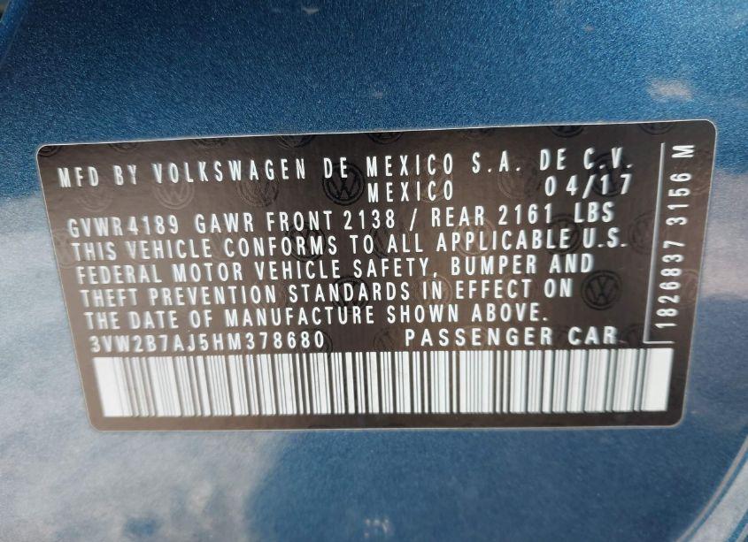 Photo 9 of 2017 Volkswagen Jetta 1.4T S (VIN 3VW2B7AJ5HM378680)