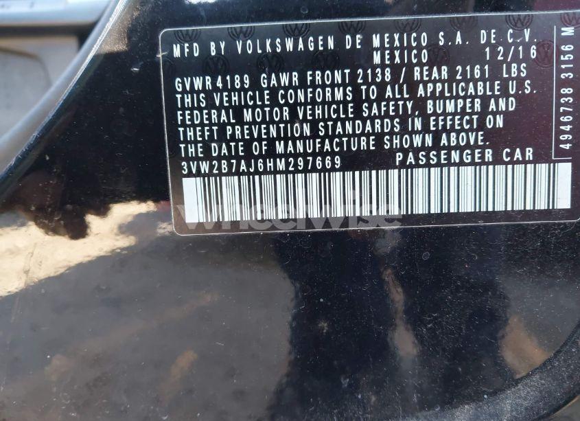 Photo 9 of 2017 Volkswagen Jetta 1.4T S (VIN 3VW2B7AJ6HM297669)