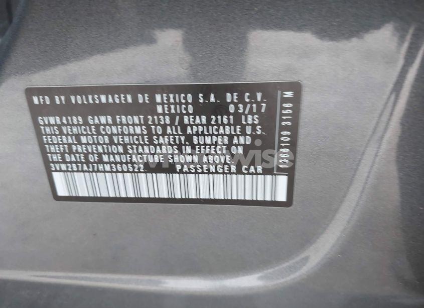 Photo 9 of 2017 Volkswagen Jetta 1.4T S (VIN 3VW2B7AJ7HM360522)