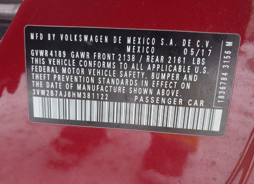 Photo 9 of 2017 Volkswagen Jetta 1.4T S (VIN 3VW2B7AJ8HM381122)